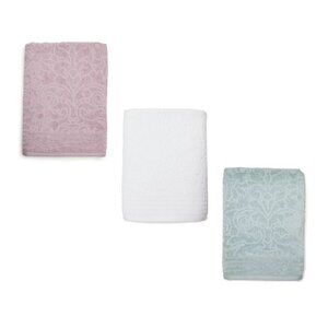 3 new Broyhill Jacquard-Pattern Textured Velour 100% Cotton Bath Towels
